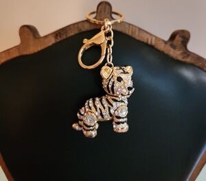 Off Park (R) Collection White & Black Crystals, Gold Tone, Tiger Key Chain